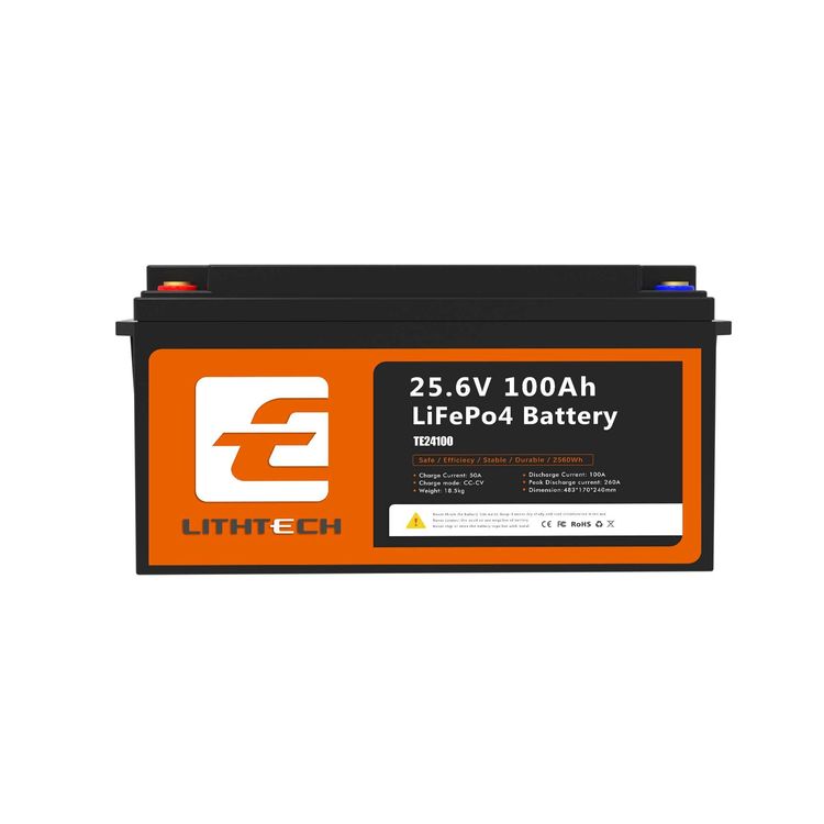 LITHTECH - TE24100B / BATERIA DE LITIO FERROFOSFATO LIFEPO4 GRADO A / 25.6V (24V)100AH / 2560WH + BLUETOOTH