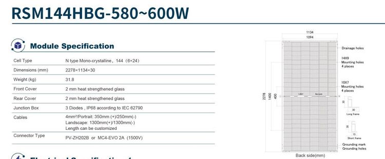 Vista adicional de PANEL SOLAR RISUN 580W MONOCRISTALINO - BIFACIAL