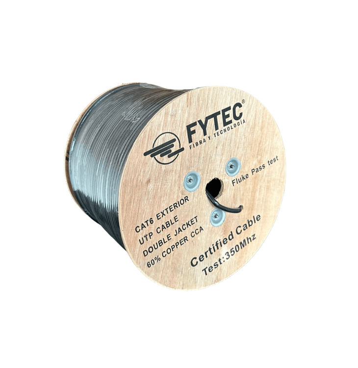 FYTEC - UTP Cable Cat6 Doble Chaqueta CCA Outdoor(305m/roll) NEGRO - 60% Cobre - 23AWG - 60a80m Fluke Test