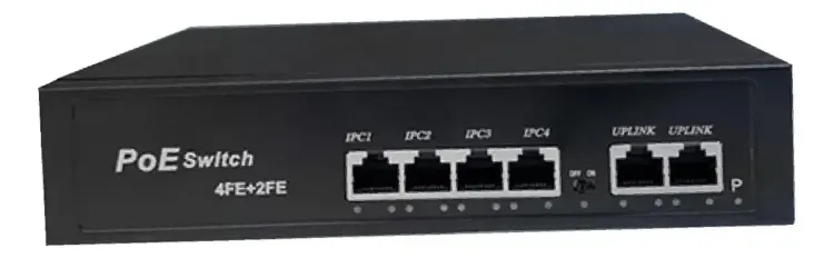 SWITCH POE WANGLINK 4 PUERTOS FE POE+2FE Up link,Internal Power (65w) Metal housing Input: DC 48V-52V 1.85A 96w PARA CAMARAS