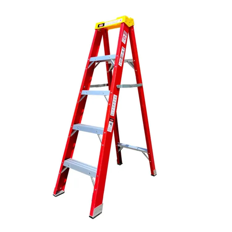 ESCALERA PIE DE GALLO T1A PLEGABLE DE FIBRA DE VIDRIO ROJA 8 PELDAÑOS 2.4M